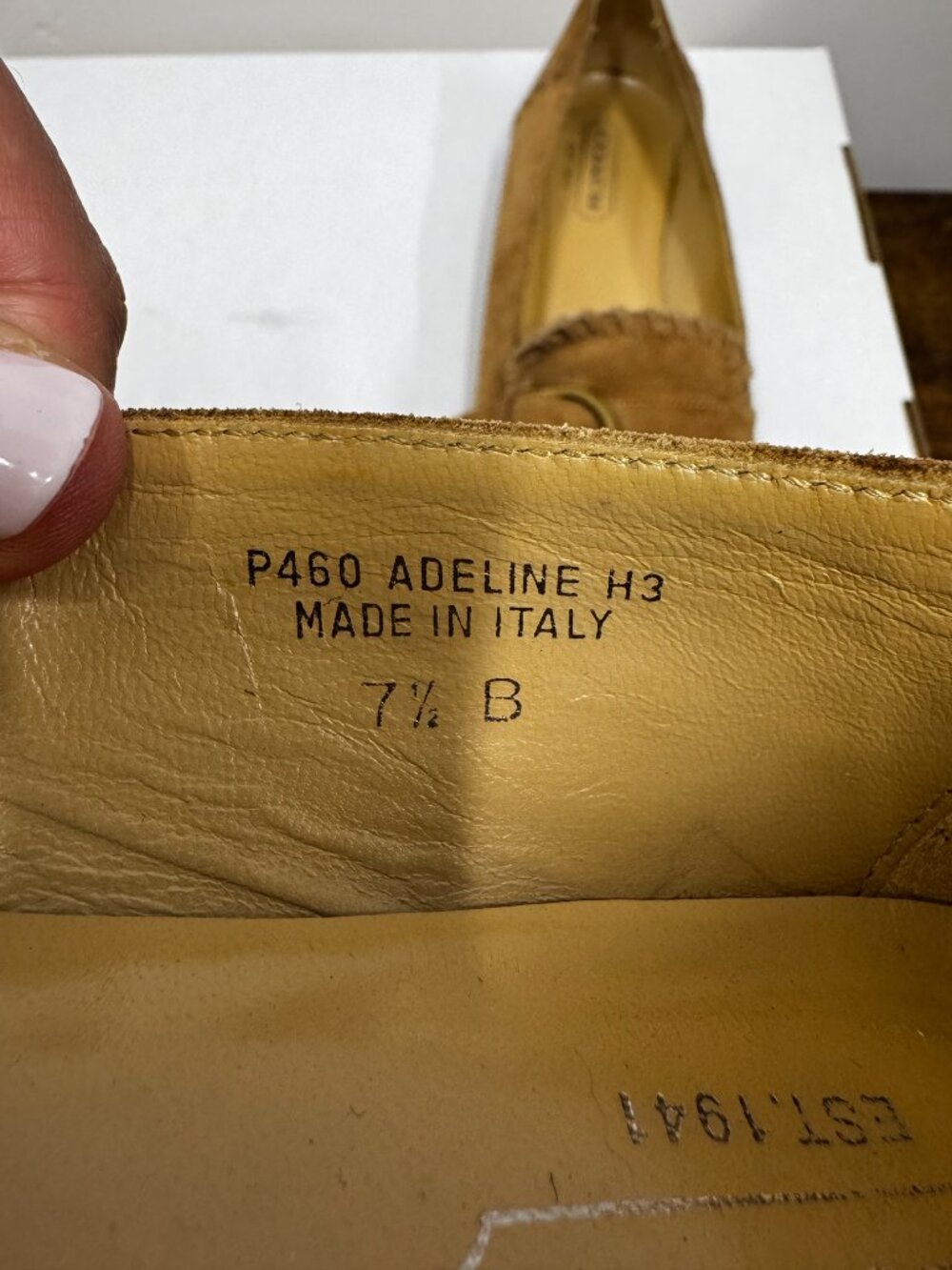 Vintage COACH Womens' Camel Natural Suede Flats Penny Loafers Buckle Stitch Deta - Picture 9 of 10